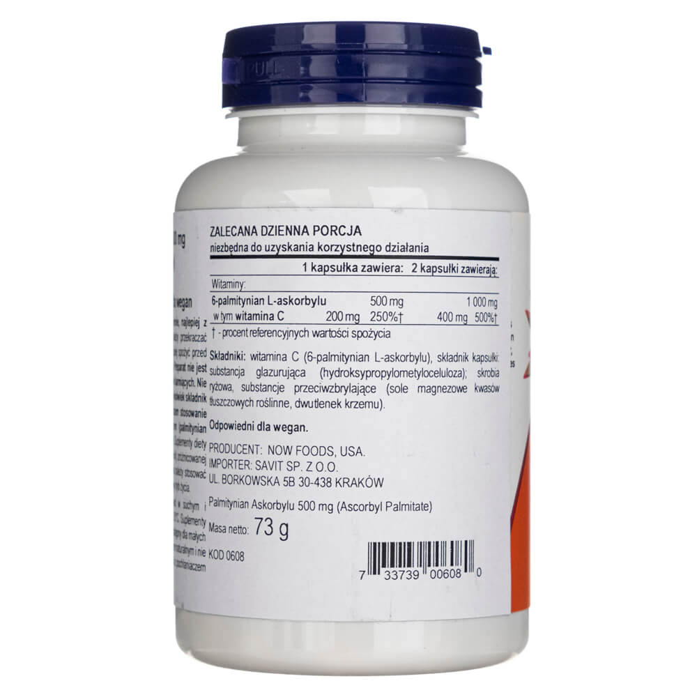 Now Foods Ascorbylpalmitaat 500mg - 100 plantaardige capsules