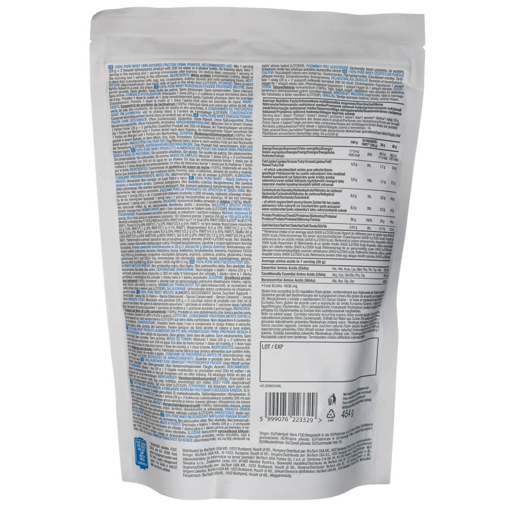 BioTech USA 100% Pure Whey Natural, Unflavoured - 454 g