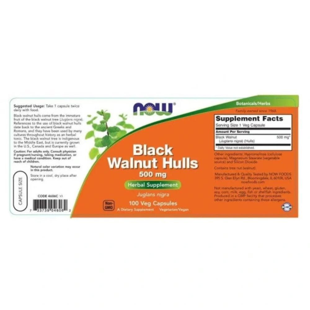 Now Foods Black Walnut Hulls 500 mg - 100 Capsules