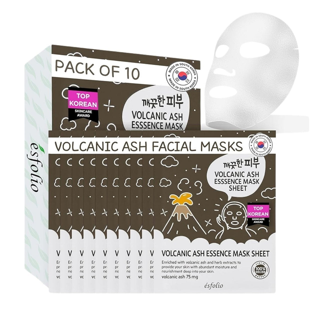 Esfolio Pure Skin Volcanic Ash Pore Cleansing Sheet Mask - 10 Pieces