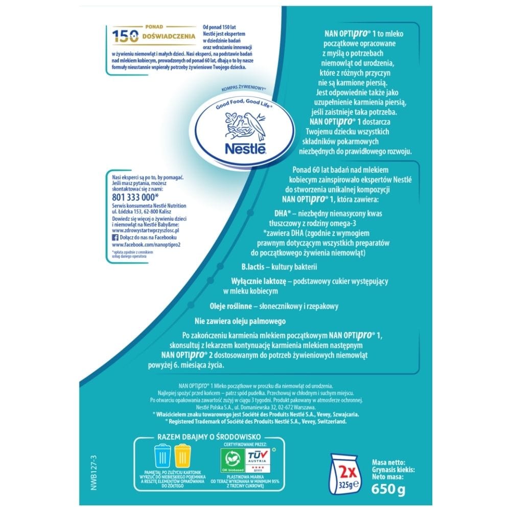 Nestle NAN OPTIpro 1, Infant Formula for Babies from Birth - 650 g