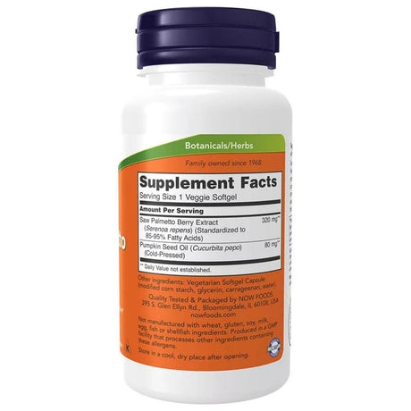 Now Foods Saw Palmetto Extract 320 mg + Pumpkin Seed Oil - 90 Softgels