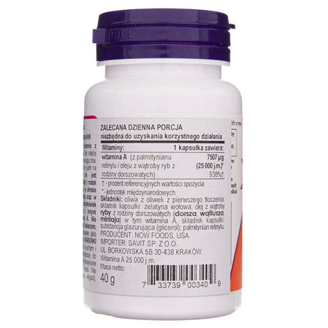 Now Foods Vitamin A 7500 mcg (25000 IU) - 100 Softgels