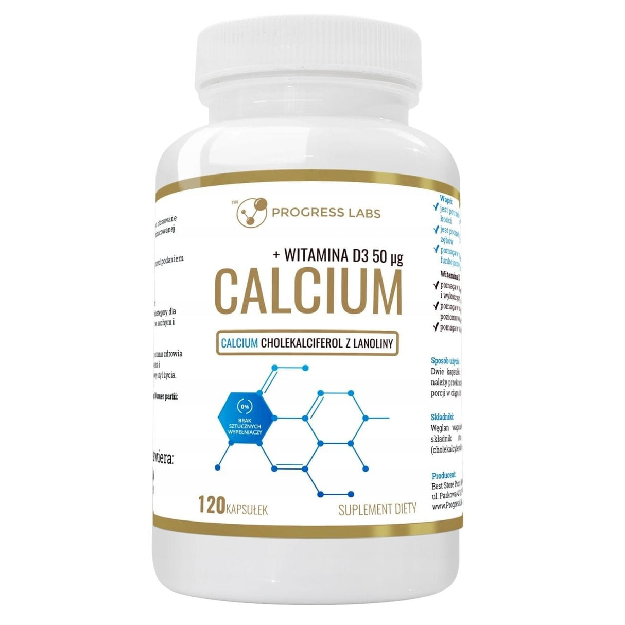Progress Labs Calcium Carbonate 1000 mg + Vitamin D3 2000 IU – 120 Capsules