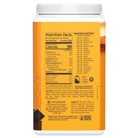 Sunwarrior Classic Plus Protein, Plant Protein, Chocolate - 750 g