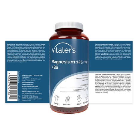 Vitaler's Magnesium 125 mg + Vitamin B6 6 mg - 120 Capsules