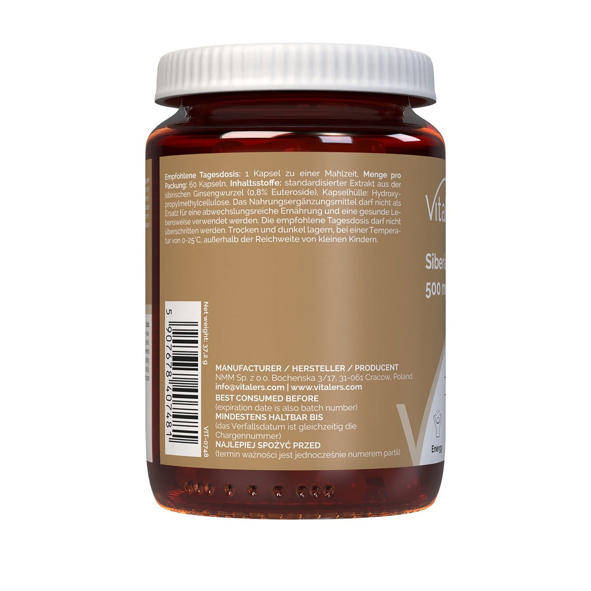 Vitaler's Siberian Ginseng (Eleuthero) 500 mg - 60 Capsules